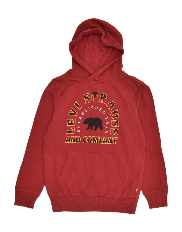 men's oversized hoodie sweatshirt -LEVI'S Girls Graphic Hoodie Jumper 10-11 Years Medium Red Cotton