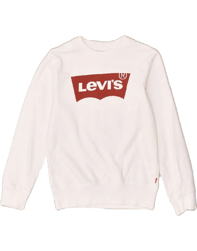 men's hoodie for exercise -LEVI'S Girls Graphic Sweatshirt Jumper 10-11 Years Medium  White Cotton