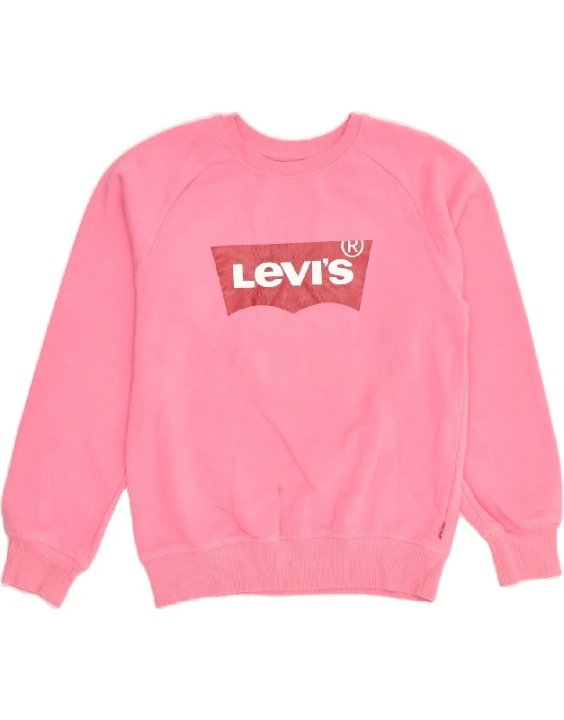 men's thick hoodies for winter -LEVI'S Girls Graphic Sweatshirt Jumper 11-12 Years Large Pink Cotton