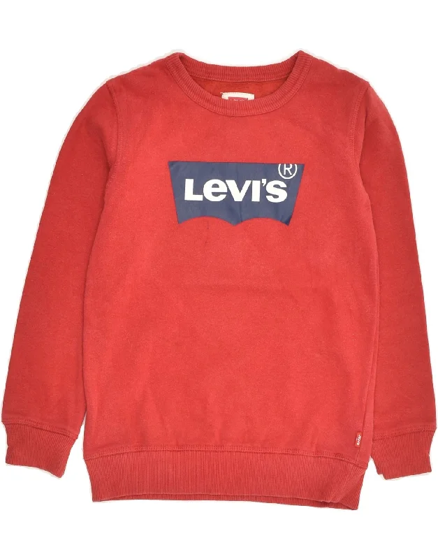 men's hoodie for snowboarding -LEVI'S Girls Graphic Sweatshirt Jumper 5-6 Years Medium Red Cotton