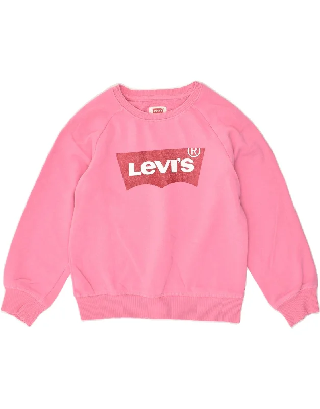 men's casual zip-up hoodies -LEVI'S Girls Graphic Sweatshirt Jumper 7-8 Years Medium Pink Cotton