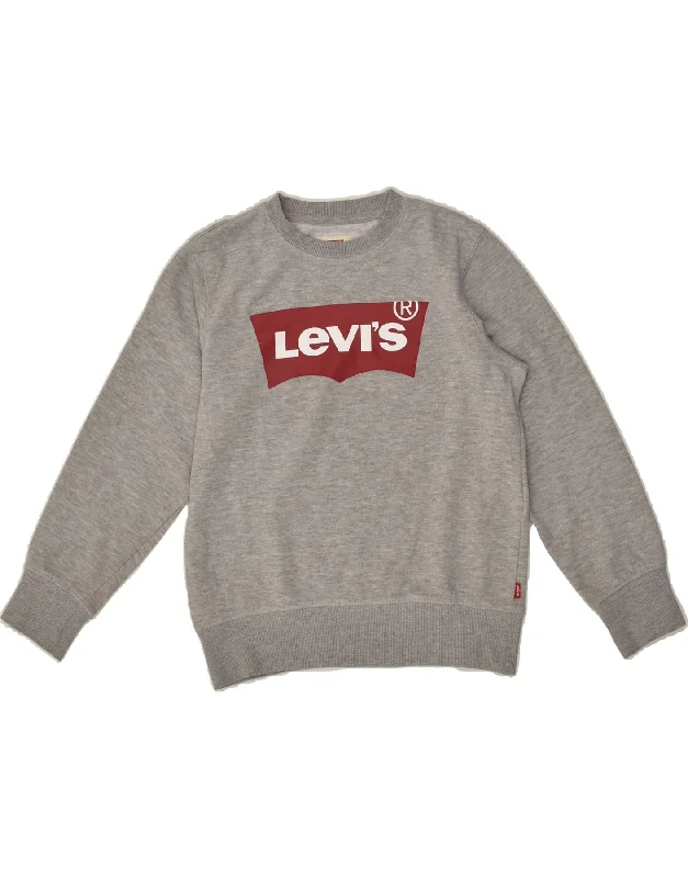 men's casual sweatshirts -LEVI'S Girls Graphic Sweatshirt Jumper 9-10 Years Grey Cotton