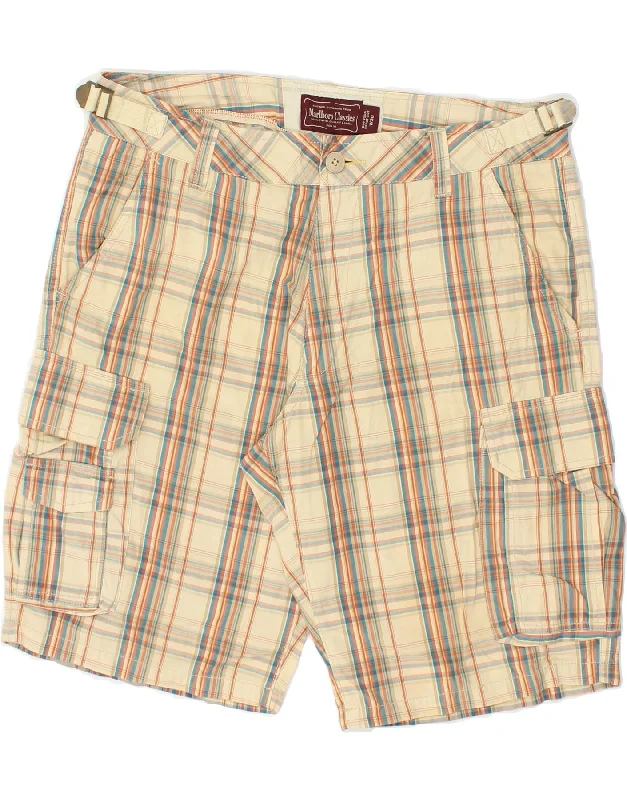 MARLBORO CLASSICS Mens Cargo Shorts W30 Medium Beige Check Cotton