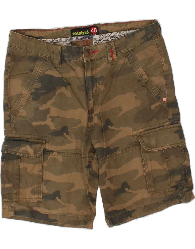 MISTRAL Mens Cargo Shorts IT 48 Medium W32 Brown Camouflage Cotton