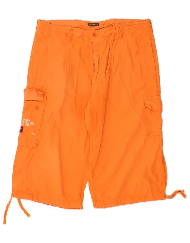 NAPAPIJRI Mens Graphic Cargo Shorts IT 52 XL W36  Orange Cotton