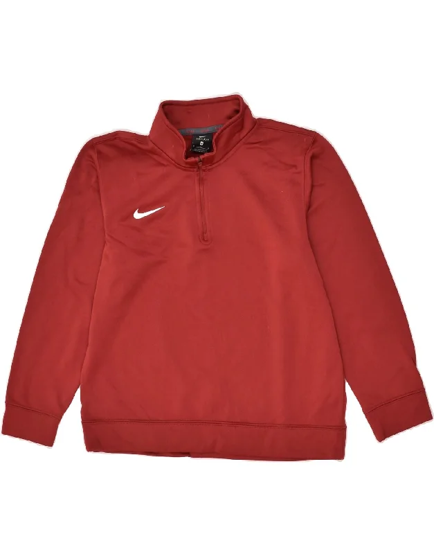 men's hoodie with high collar -NIKE Boys Dri Fit Zip Neck Sweatshirt Jumper 10-11 Years Medium Red