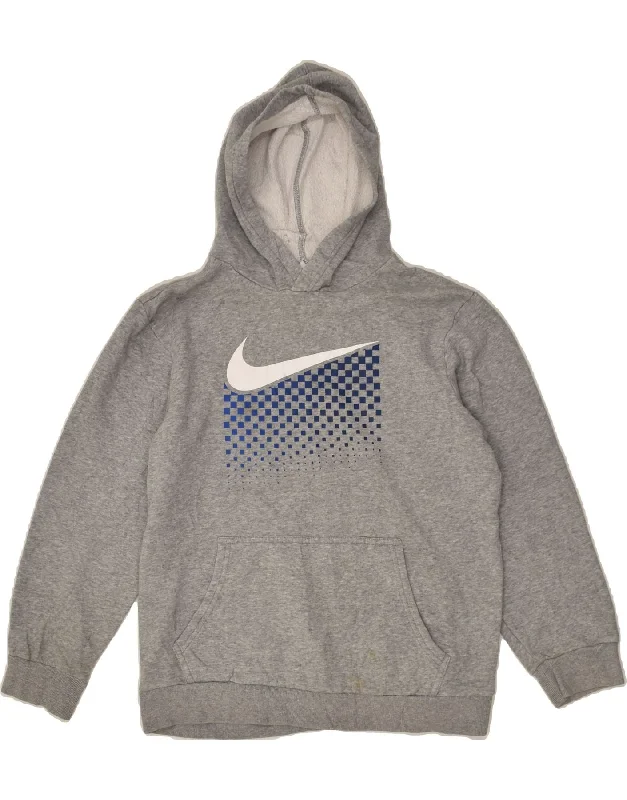 men's hoodie with bold prints -NIKE Boys Graphic Hoodie Jumper 12-13 Years Large Grey Cotton