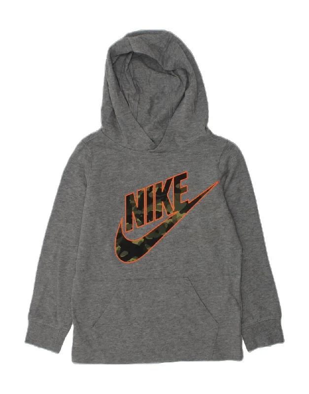 men's hoodie with stylish patterns -NIKE Boys Graphic Hoodie Jumper 5-6 Years Medium Grey Cotton