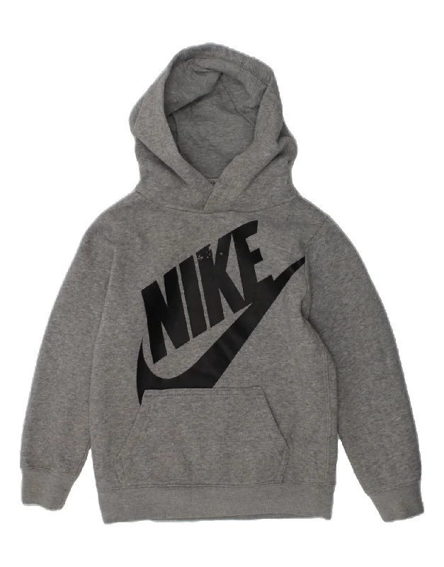 men's hoodie with pockets -NIKE Boys Graphic Hoodie Jumper 5-6 Years Medium  Grey Cotton