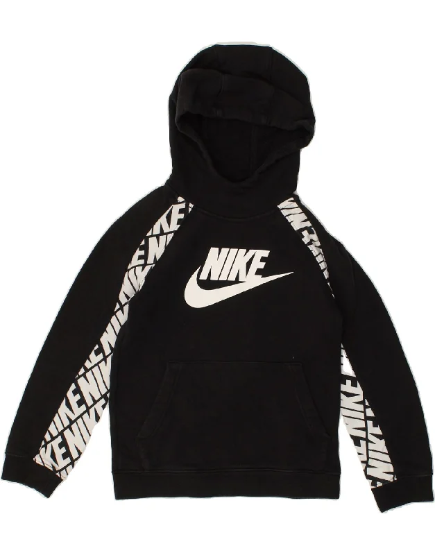 men's hoodie for winter sports -NIKE Boys Graphic Hoodie Jumper 6-7 Years Small Black Colourblock Cotton