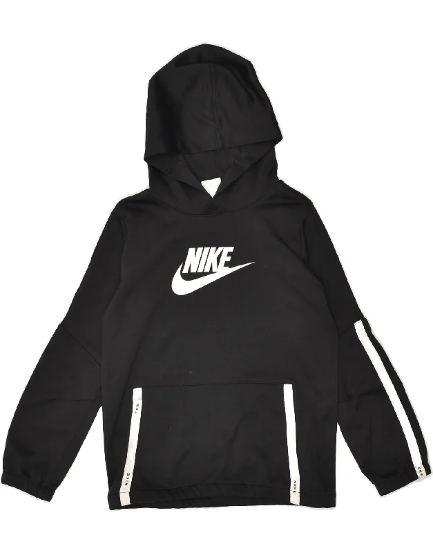 men's hoodie with high collar -NIKE Boys Graphic Hoodie Jumper 8-9 Years Small Black Polyester