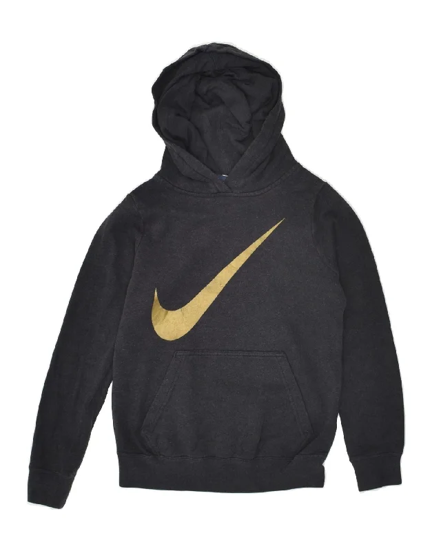 men's long sleeve hoodie -NIKE Boys Graphic Hoodie Jumper 8-9 Years Small  Grey Cotton