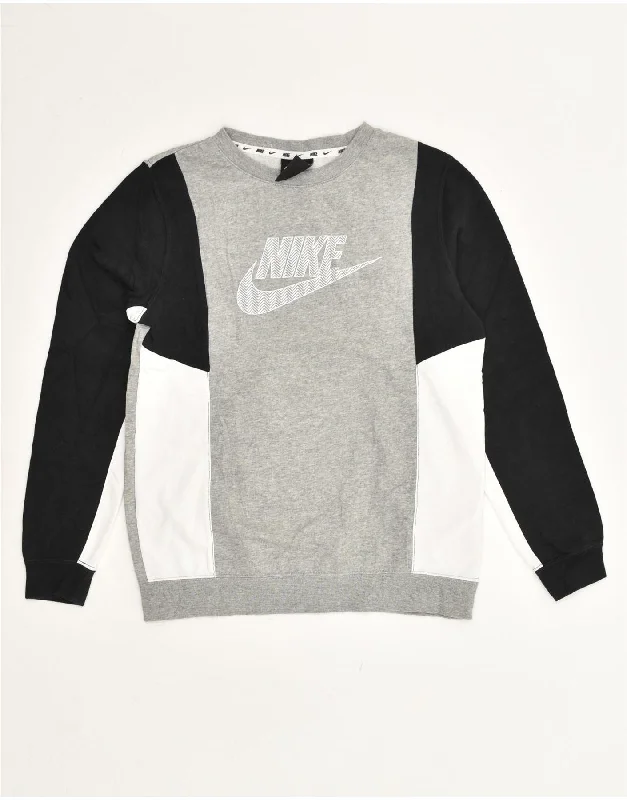 men's hoodies for winter -NIKE Boys Graphic Sweatshirt Jumper 12-13 Years Large Grey Colourblock