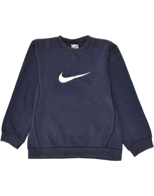 men's hoodie with designs -NIKE Boys Graphic Sweatshirt Jumper 8-9 Years Small Navy Blue Cotton