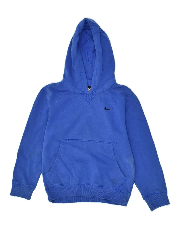 men's hoodie with zipper closure -NIKE Boys Hoodie Jumper 8-9 Years Small Blue Cotton