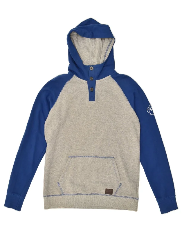 men's fleece-lined hoodies -O'NEILL Boys Button Neck Hoodie Jumper 15-16 Years Blue Colourblock Cotton