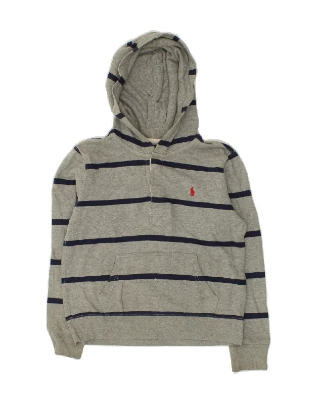 men's hoodie for school wear -POLO RALPH LAUREN Boys Button Neck Hoodie Jumper 10-11 Years Medium Grey