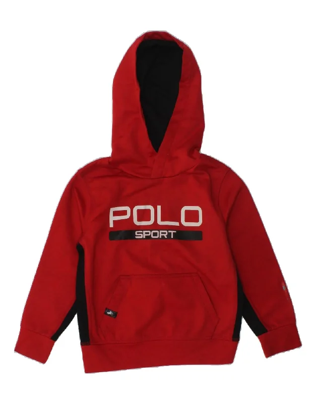 men's graphic design hoodie sweatshirts -POLO RALPH LAUREN Boys Graphic Hoodie Jumper 3-4 Years Red Polyester