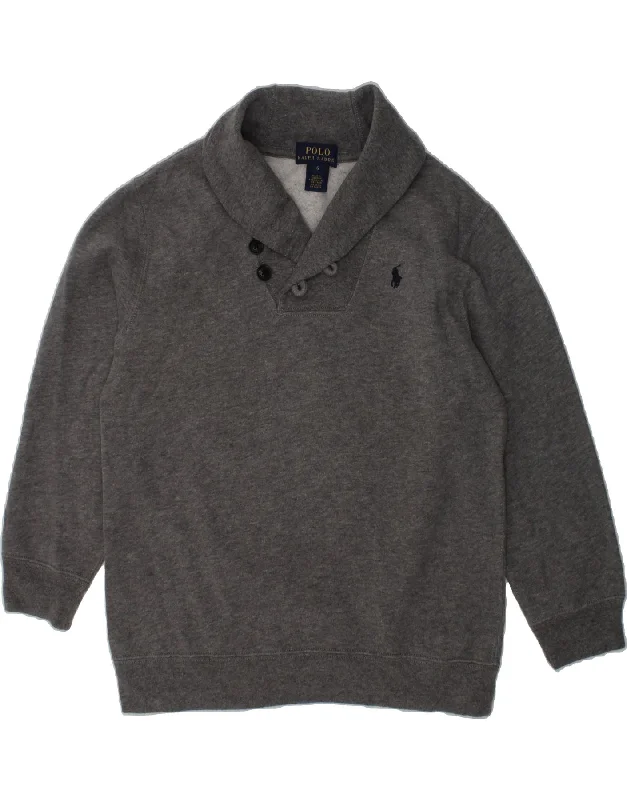 men's athletic hoodie jackets -POLO RALPH LAUREN Boys Shawl Neck Sweatshirt Jumper 5-6 Years Grey Cotton