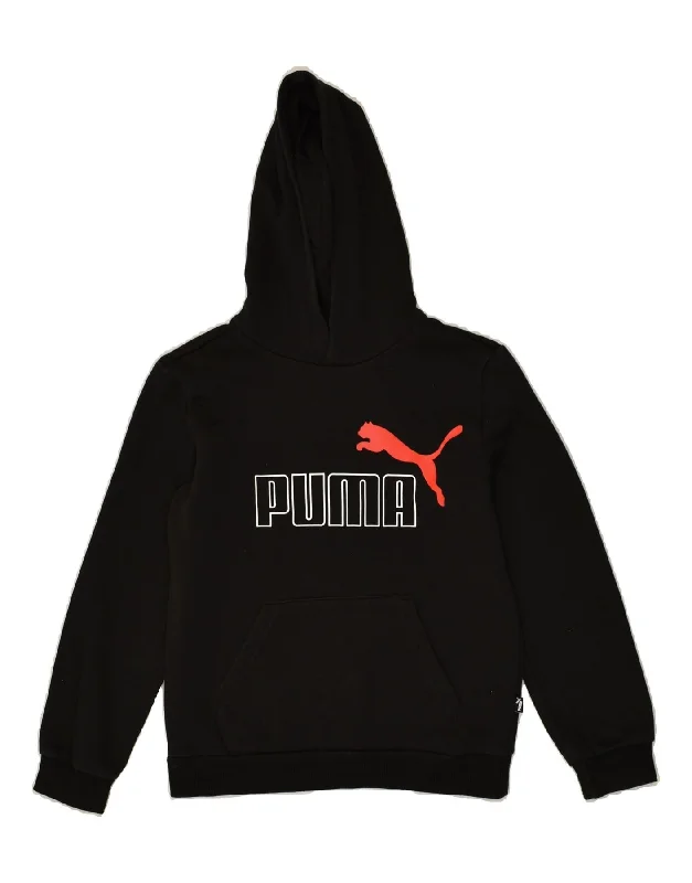 men's hoodies with logos -PUMA Boys Graphic Hoodie Jumper 11-12 Years Black Cotton