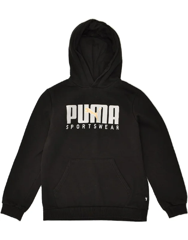 men's hoodies with slogans -PUMA Boys Graphic Hoodie Jumper 13-14 Years  Black Cotton