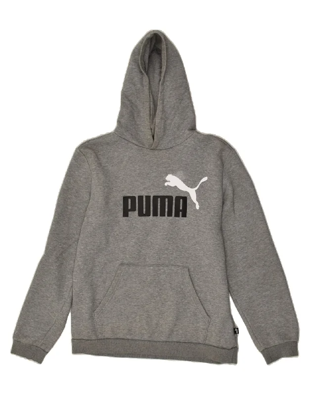 men's cotton hoodies -PUMA Boys Graphic Hoodie Jumper 15-16 Years Grey Cotton