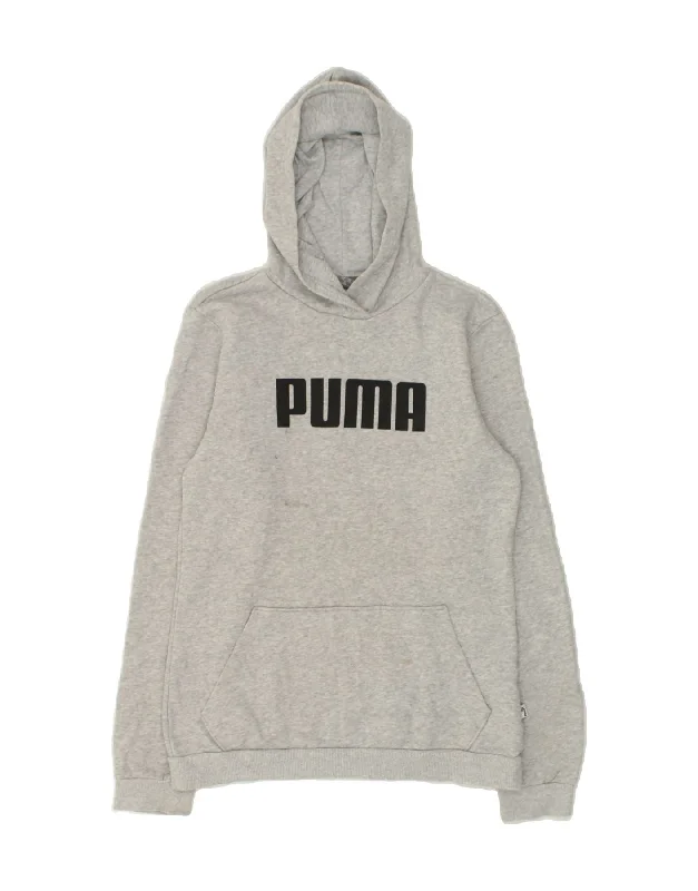 men's hoodie with bold prints -PUMA Boys Graphic Hoodie Jumper 15-16 Years Grey Cotton