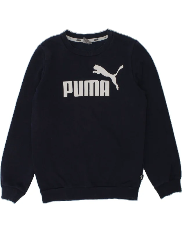 men's colorful hoodies -PUMA Boys Graphic Hoodie Jumper 7-8 Years Navy Blue Cotton