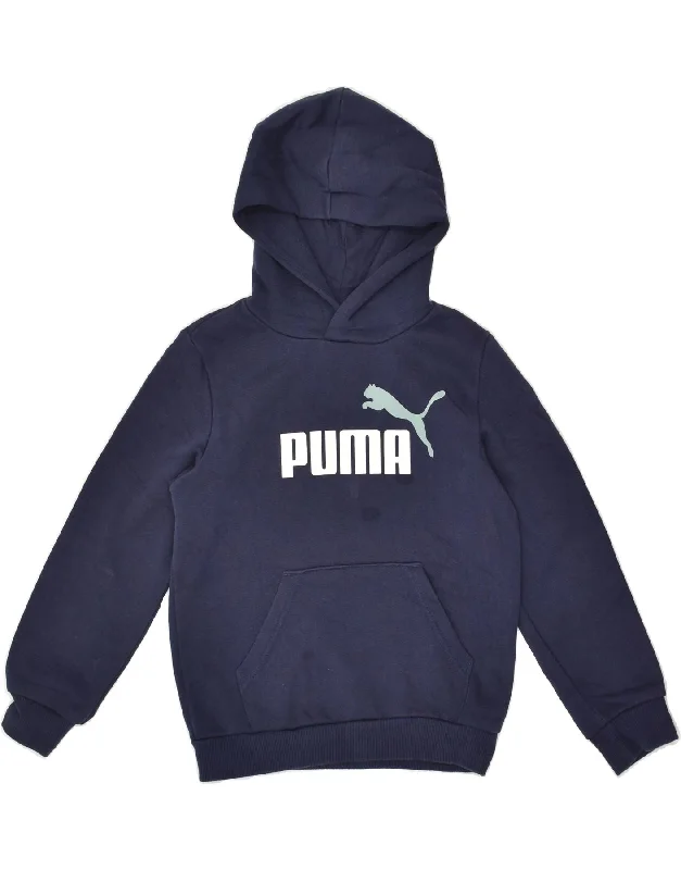 men's graphic sweatshirts with hoods -PUMA Boys Graphic Hoodie Jumper 9-10 Years Navy Blue Cotton