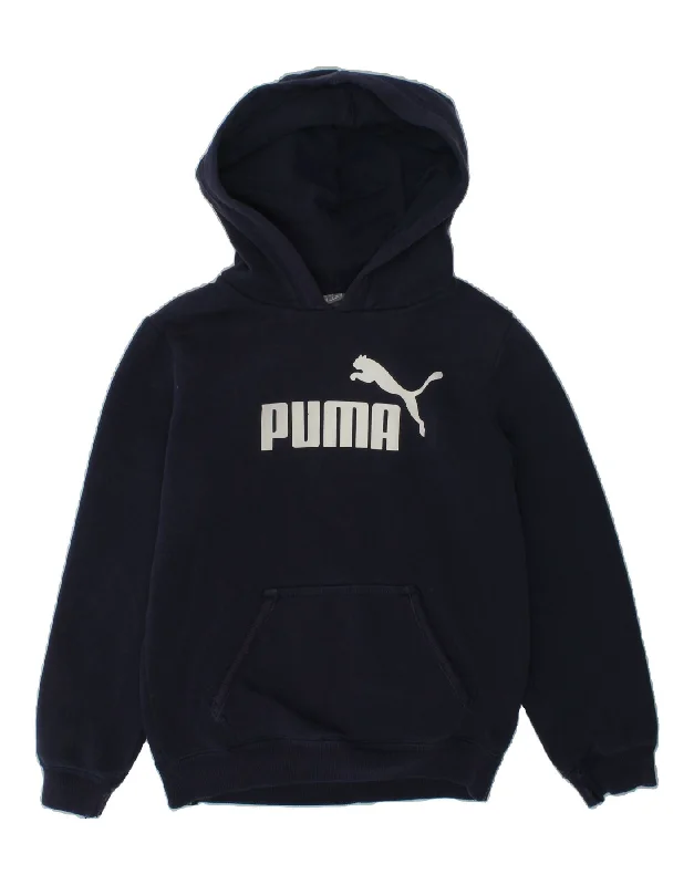 men's hoodie with stylish patterns -PUMA Boys Graphic Hoodie Jumper UK 24/26 7-8 Years Navy Blue Cotton