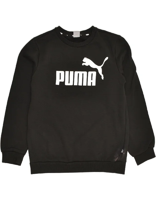 men's pullover hoodie with drawstrings -PUMA Boys Graphic Sweatshirt Jumper 13-14 Years Black Cotton