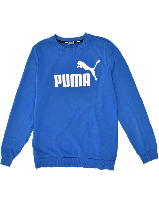 men's lightweight sweatshirts -PUMA Boys Graphic Sweatshirt Jumper 13-14 Years Blue Cotton