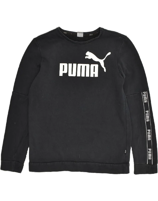 men's casual hoodies -PUMA Boys Graphic Sweatshirt Jumper 15-16 Years Black Cotton