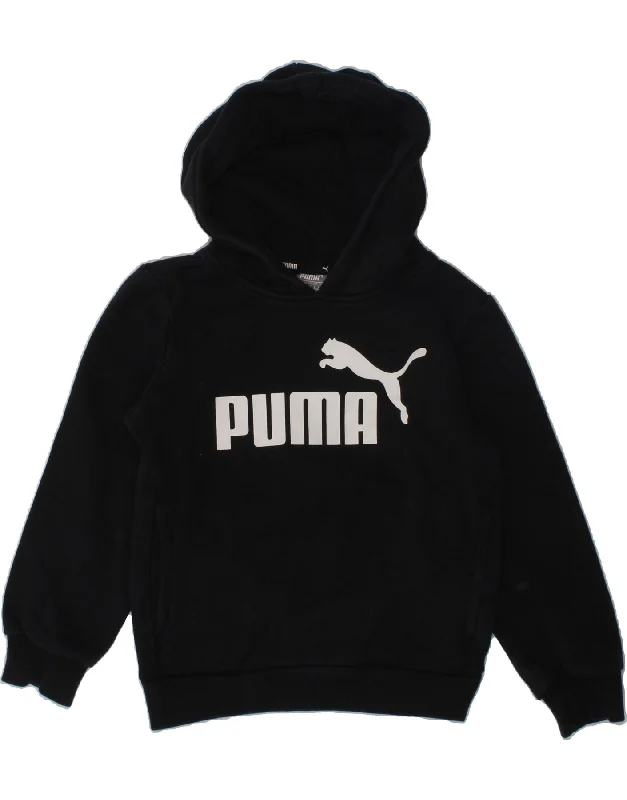 men's hoodie for layering in cold -PUMA Girls Graphic Hoodie Jumper 5-6 Years Black Cotton