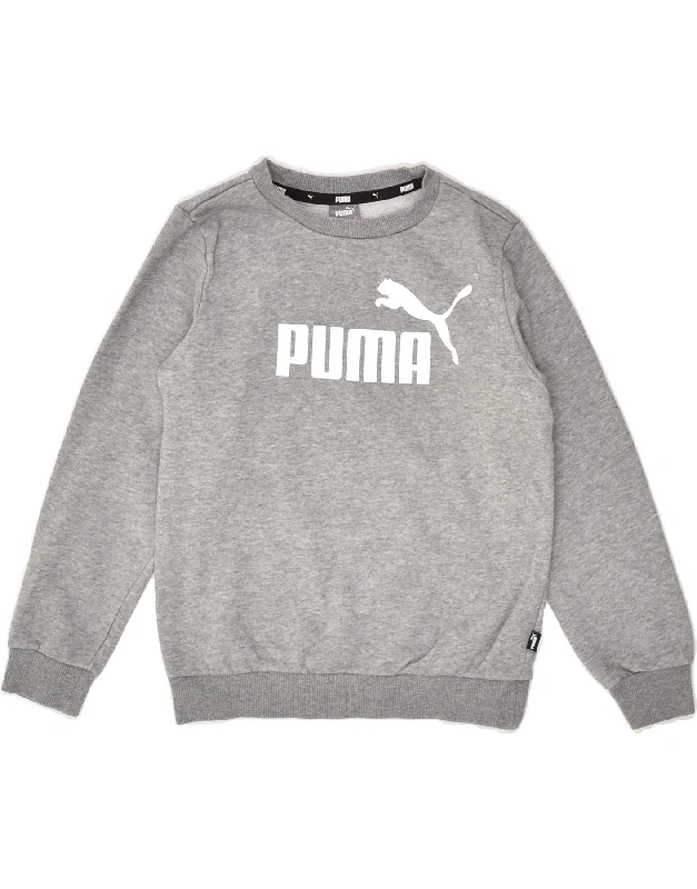 men's stylish fleece hoodies -PUMA Girls Graphic Sweatshirt Jumper 9-10 Years Grey Cotton