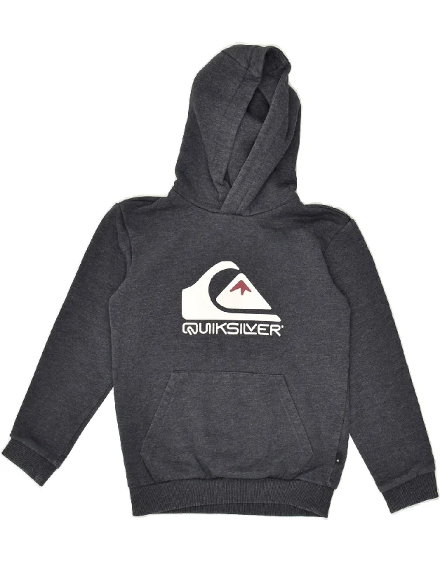 men's zip-up hoodies -QUIKSILVER Boys Graphic Hoodie Jumper 9-10 Years Small Navy Blue