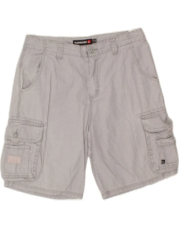 QUIKSILVER Mens Cargo Shorts W34 Large Grey Striped Cotton