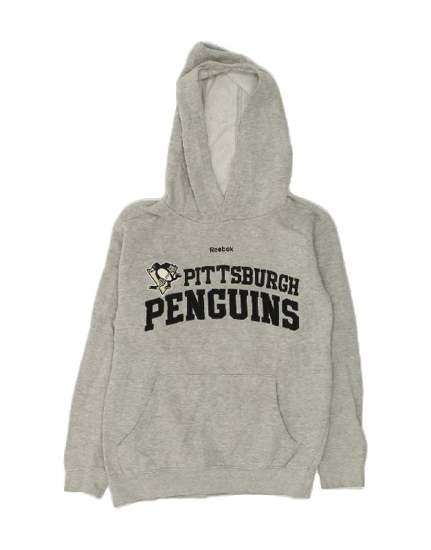 men's zip-up hoodie for hiking -REEBOK Boys Pittsburgh Penguins Graphic Hoodie Jumper 7-8 Years Grey