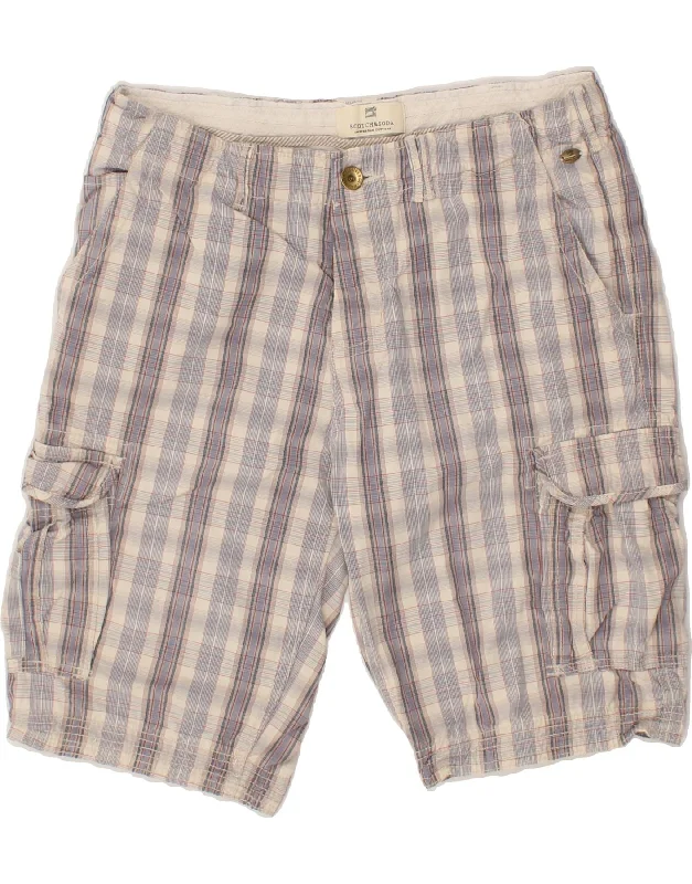 SCOTCH & SODA Mens Cargo Shorts W34 Large Grey Check Cotton