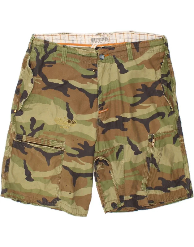 SIR BENNI MILES Mens Cargo Shorts W40 XL Brown Camouflage Cotton