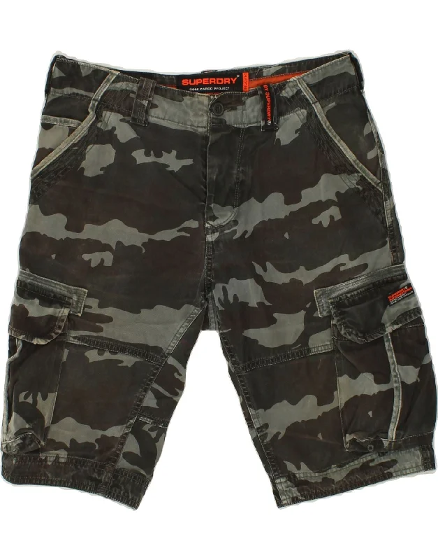 SUPERDRY Mens Cargo Shorts W32 Medium Grey Camouflage Cotton