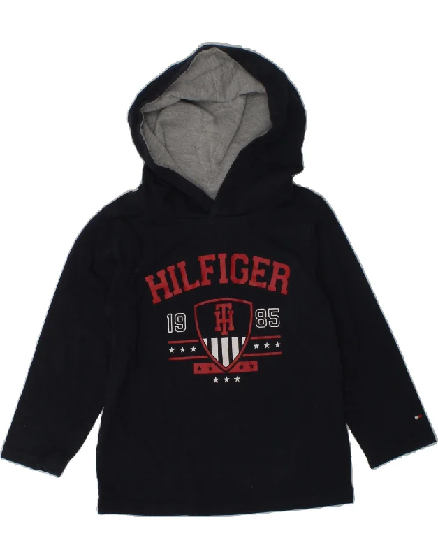 men's pullover hoodie with pockets -TOMMY HILFIGER Baby Boys Graphic Hoodie Jumper 18-24 Months Navy Blue