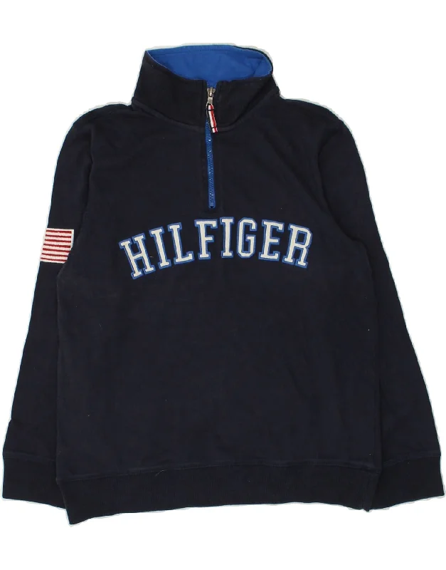 men's hoodie for exercise -TOMMY HILFIGER Boys Graphic Sweatshirt Jumper 12-13 Years Medium Navy Blue