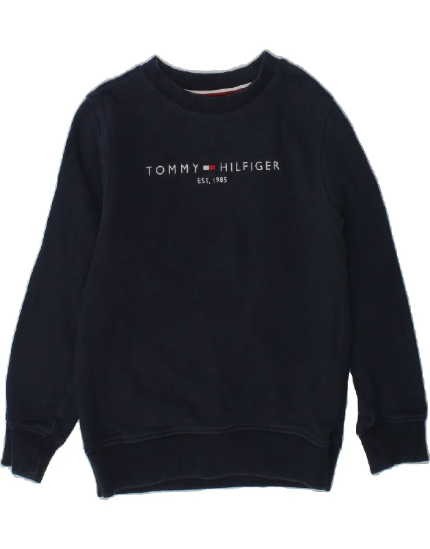 men's warm winter hoodies -TOMMY HILFIGER Boys Graphic Sweatshirt Jumper 4-5 Years Navy Blue Cotton