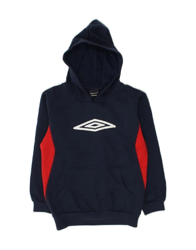 men's hoodie with zipper closure -UMBRO Boys Graphic Hoodie Jumper 5-6 Years Navy Blue Colourblock Polyester