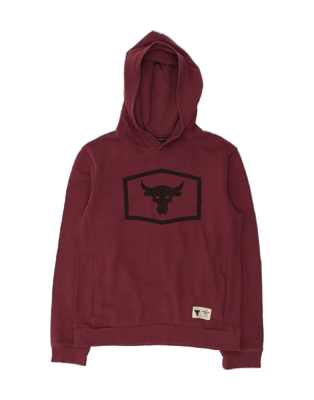 men's graphic sweatshirts with hoods -UNDER ARMOUR Boys Graphic Hoodie Jumper 14-15 Years Large Burgundy Cotton