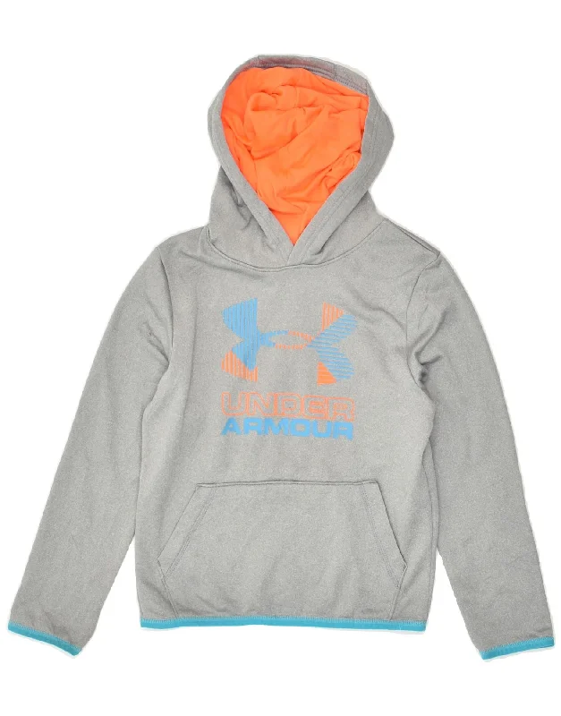 men's colorful hoodies -UNDER ARMOUR Boys Graphic Hoodie Jumper 8-9 Years Small Grey Polyester