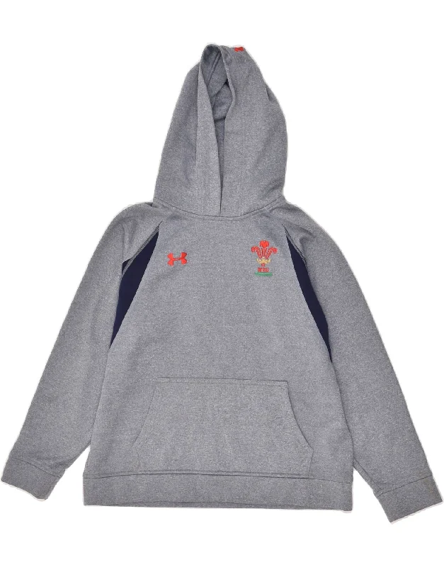 men's comfortable casual hoodies -UNDER ARMOUR Boys Loose Fit Hoodie Jumper 10-11 Years Grey Polyester