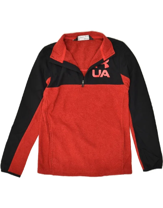 men's fleece zip-up hoodies -UNDER ARMOUR Boys Zip Neck Sweatshirt Jumper 11-12 Years Medium Red