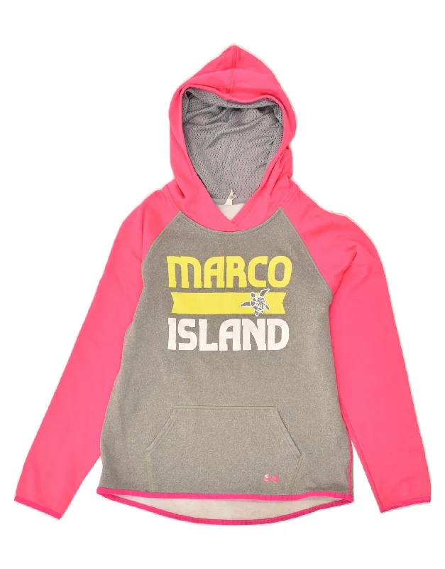 men's athletic hoodie jackets -UNDER ARMOUR Girls Graphic Hoodie Jumper 12-13 Years Large Pink